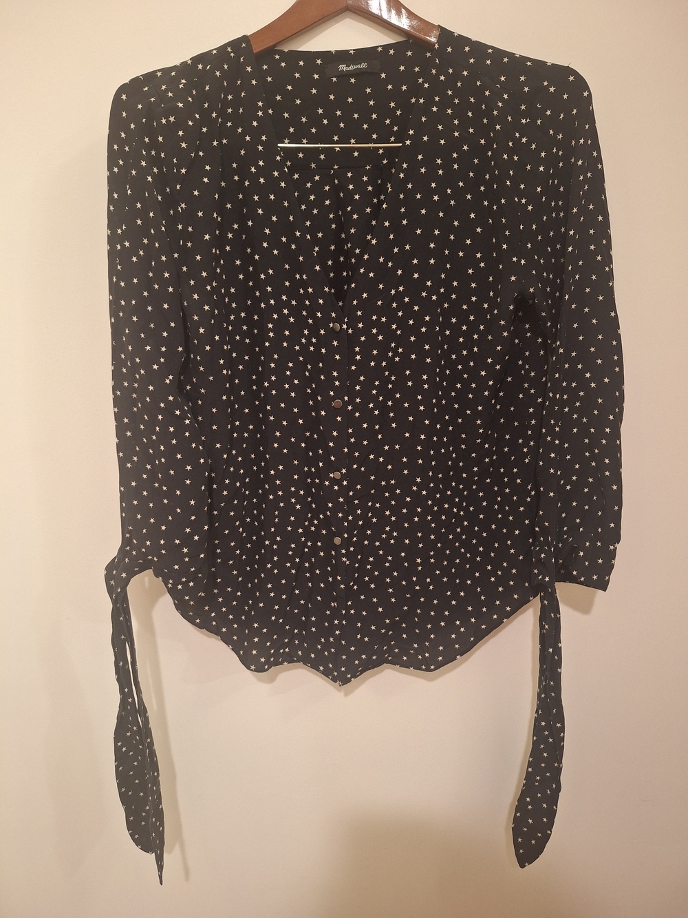 Madewell Black Star Print Tie-Sleeve Blouse